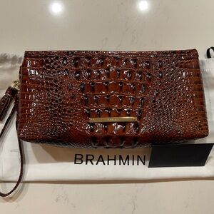 Brahmin Kayla Wristlet Pecan Zip Clutch